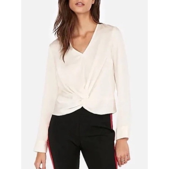 Express Tops - Express Blouse Shirt Size XS Twist Front Long Sleeve Ivory Off White Top